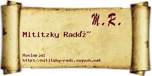 Mititzky Radó névjegykártya